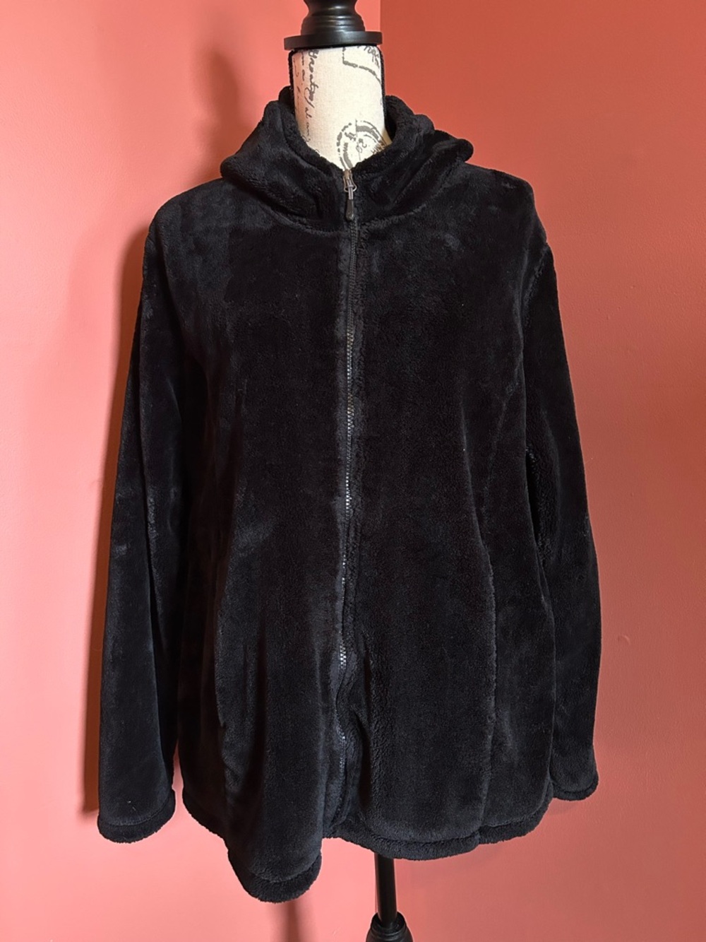 Cozy Black Plush Zip-Up Hoodie